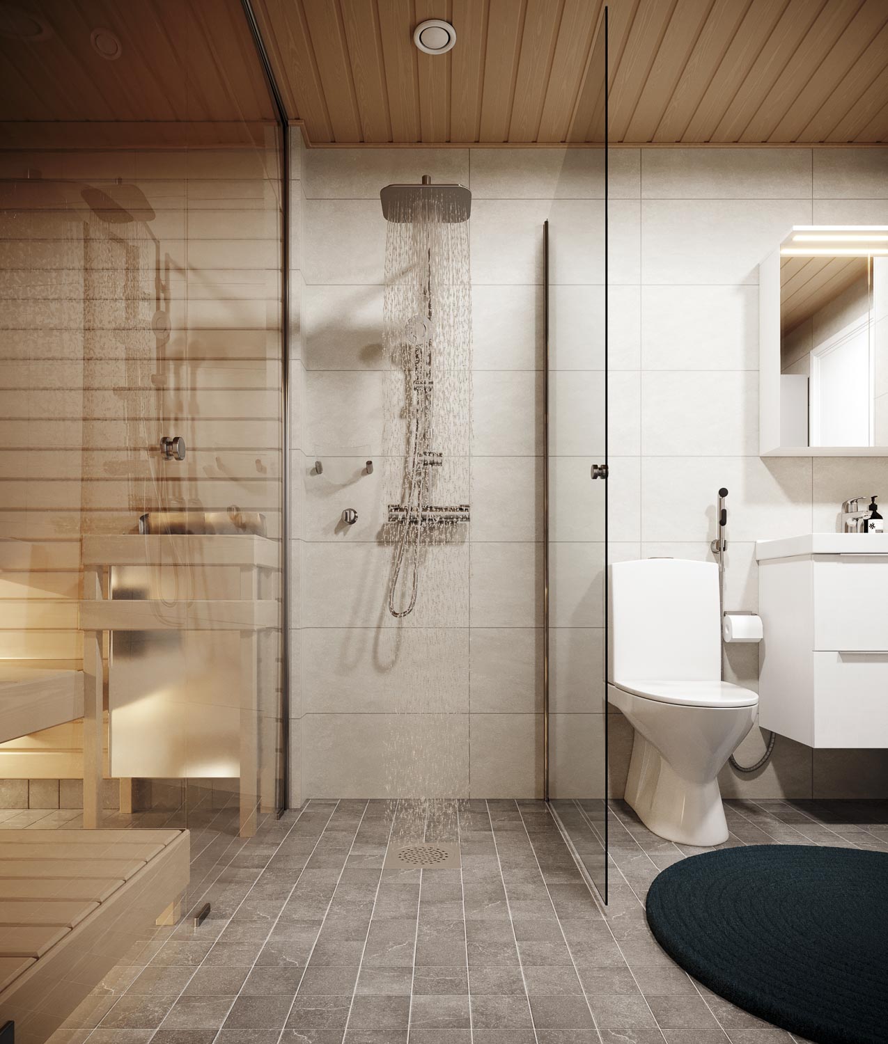 3D-visualisointi kylpyhuone - ja saunatilasta